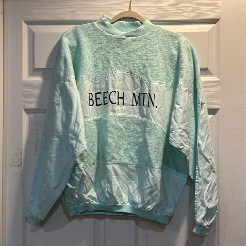 Vintage 80s The Miller Screening Company Mint Green Beech Mtn. Pieced Pullover M